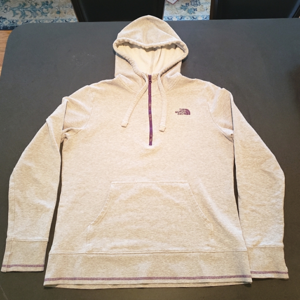 North Face Quarter Zip Sweatshirt - Grey & Purple Women's Large